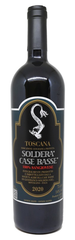 bouteille de Case Basse Soldera, vin rouge toscan, domaine viticole à Montalcino, vignoble en Toscane, vin de Sangiovese, fût de chêne, vin italien prestigieux