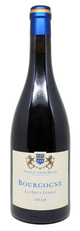 Bouteille de vin rouge, Les Deux Terres, Domaine Thibault Liger-Belair, millésime 2020, vin bio, Bourgogne et Beaujolais, cuvée originale, Gamay et Pinot Noir