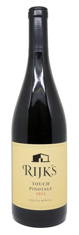 Bouteille Rijk’s Pinotage 2022, domaine Rijk’s à Tulbagh, vignoble Afrique du Sud, vin rouge, chêne français, Pinotage, vallée montagneuse, climat méditerranéen, élevage en barrique, label Touch of Oak