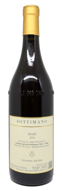 bouteille de vin Maté 2024, Azienda Agricola Sottimano, vignoble bio du Piémont, vin rouge 100% Brachetto, nature, fermentation naturelle, cuves inox