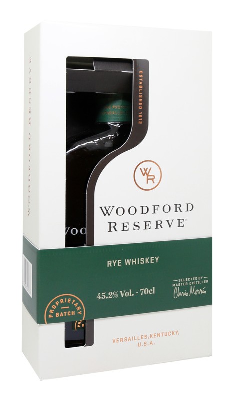 boite Woodford Reserve Rye Whiskey, whisky Kentucky, fût de chêne américain, whisky épicé, distillerie Woodford Reserve