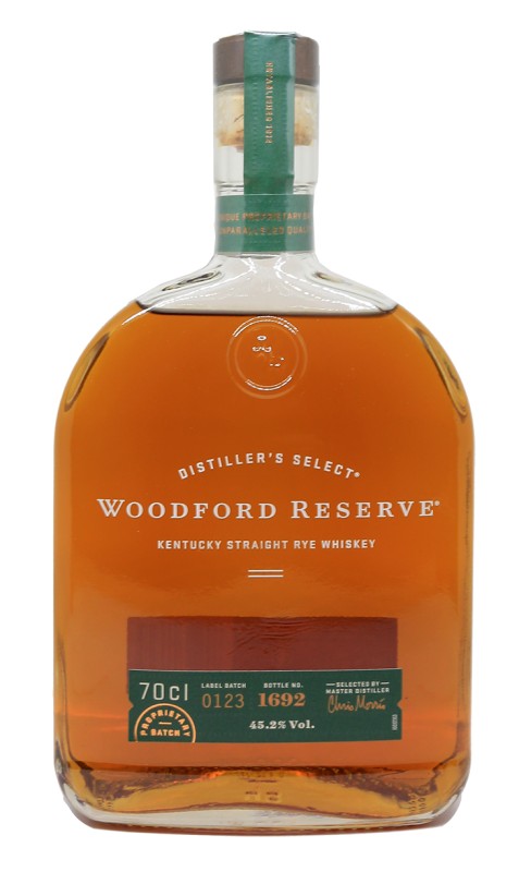 bouteille Woodford Reserve Rye Whiskey, whisky Kentucky, fût de chêne américain, whisky épicé, distillerie Woodford Reserve