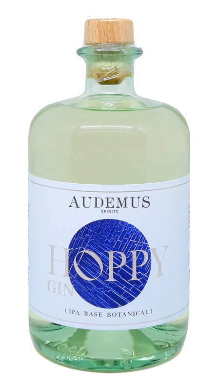 bouteille Hoppy Gin, Audemus Spirits, houblon frais, ambiance brassicole, brasserie Jukebox