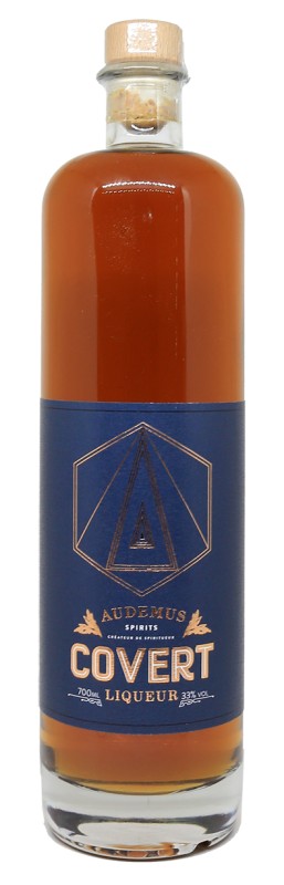 bouteille Audemus Covert, liqueur de figuier, figue, miel, spiritueux contemporain, micro-distillerie française