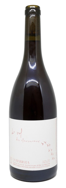 Bouteille La Mariota Le Vol des &Eacute;tourneaux 2023, vin rouge Roussillon, vignoble bio, domaine familial, terroirs schiste et calcaire, nature et authenticit&eacute;, Syrah Grenache Carignan