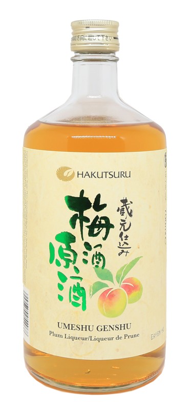 Bouteille d’Hakutsuru Umeshu Genshu, liqueur de prune japonaise, prunes Kishu Nanko, saké traditionnel de Kobe, liqueur ambrée, tradition japonaise