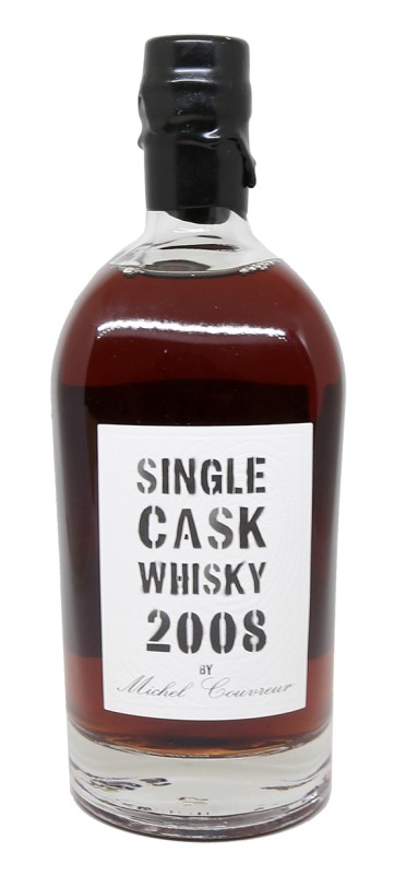 bouteille de whisky Michel Couvreur, étiquette 2008 Single Cask, fût de Porto Niepoort, whisky vieilli 16 ans, whisky en fût de Colheita