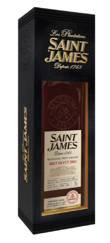 Foto de la botella de Saint James 2003, ron agrícola de Martinica AOC, seleccionado por la hermandad del ron. Es un 59% de barril brut y está limitado a 950 copias en todo el mundo. La frérie du rhum es un famoso grupo de Facebook para todos los amantes del ron de habla francesa.